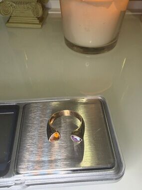 14k solid gold Purple and light brown stones  ring adjustable size.4.60 grams💛